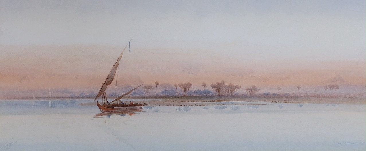 Augustus Osborne Lamplough, A.R.A., R.W.S (1877-1930), watercolour, 'Feluccas on the Nile at Aswan', signed, 21 x 52cm